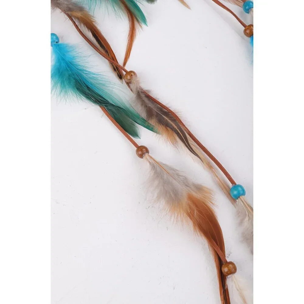 Bohemian Feather Headband Indian Gypsy Elastic Beaded Tassel Accessory